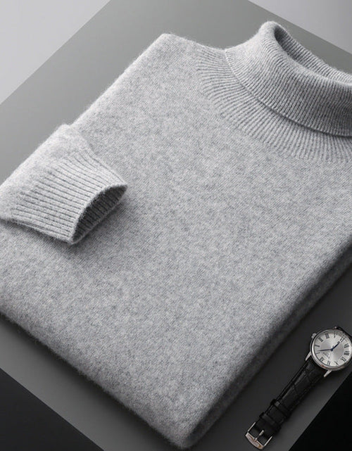 Load image into Gallery viewer, Men's high collar pullover sweater for autumn and winter, loose knit base sweater for men
