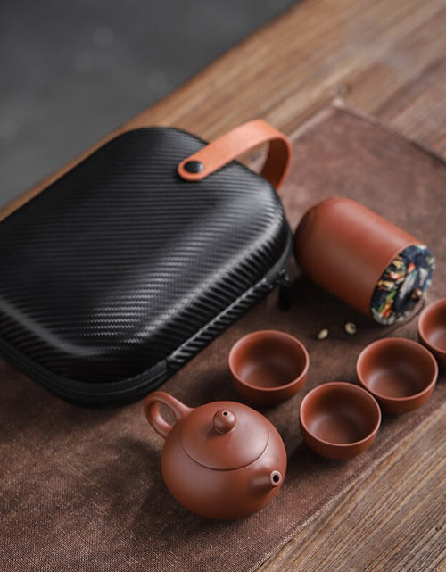 Load image into Gallery viewer, Purple Sand Tea Cups Ceramic Portable Teapot Set Outdoor Travel Gaiwan Tea Cups of Tea Ceremony Teacup Fine Gift Kung Fu Tea Set
