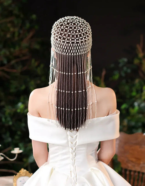 Load image into Gallery viewer, Handmade hollowed out headpiece performance pearl tassel hat
