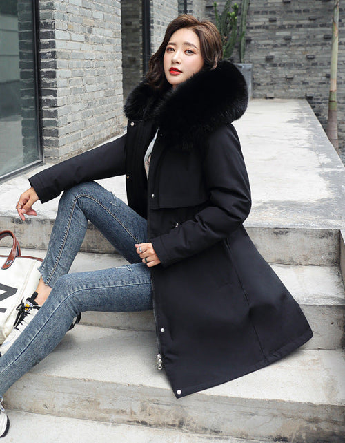 Load image into Gallery viewer, Korean version of long and medium length big fur collar with fleece jacket cotton jacket for women's fashion
