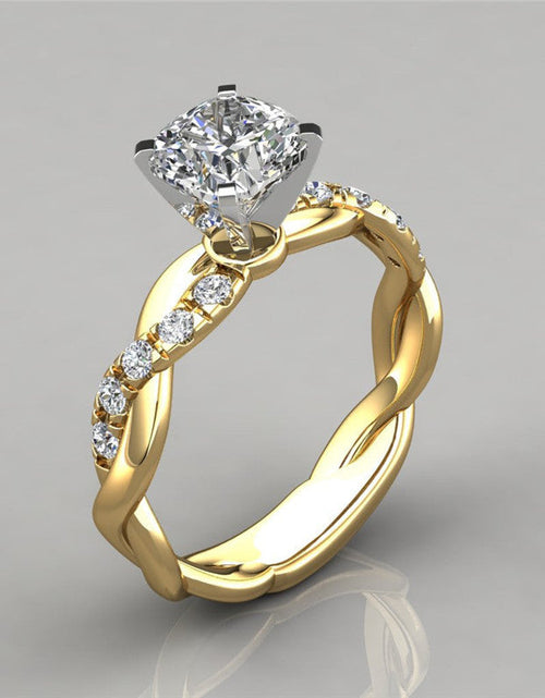 Load image into Gallery viewer, European and American jewelry 18k rose gold plated two-tone princess square diamond ring cross twist diamond ring
