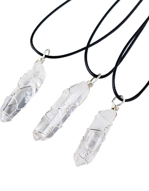 Load image into Gallery viewer, White crystal winding necklace, crystal raw stone, single crystal hexagonal pillar, winding pendant
