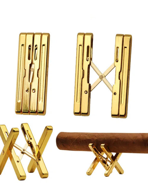 Load image into Gallery viewer, Cigar shelf pure copper gold-plated folding shelf portable cigarette holder simple
