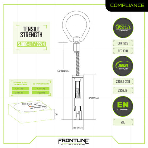 Load image into Gallery viewer, Frontline COB345KSV Reusable 5K Concrete Anchor Bolt with Swiveling D-Ring

