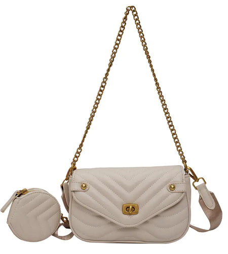Quilted Crossbody Bag with Coin Purse and Chain