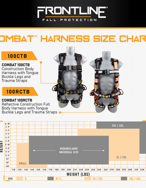 Load image into Gallery viewer, Frontline 100CTB Combat Construction Full Body Harness with Tongue Buckle Legs and Trauma Straps M/L
