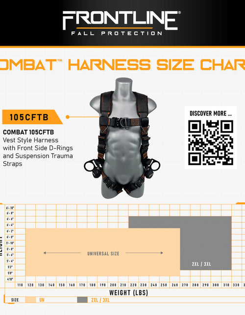 Load image into Gallery viewer, Frontline 105CFTB Combat Vest Style Harness with Front Side D-Rings and Suspension Trauma Straps Universal
