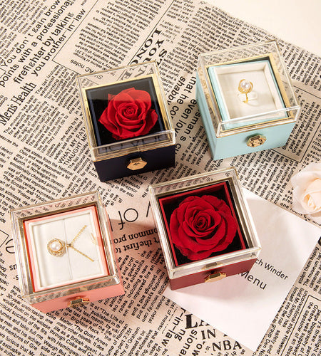 360° Flip Rose Gift Box Necklace Ring Gift Box For Women Girlfriend 2024 Hot Best Valentine Mother Day Birthday Gift Decoration