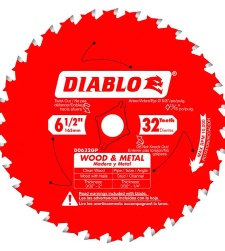 Diablo D0632GPA 6-1/2 in. x 32 Tooth Wood & Metal Carbide Saw Blade