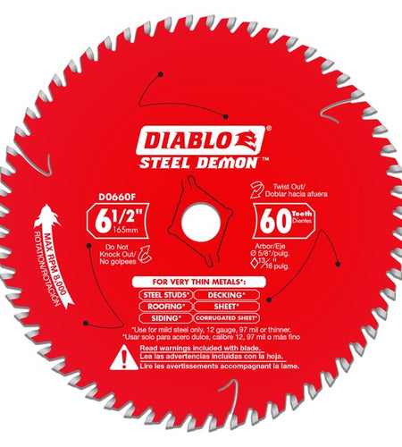 Diablo D0660FA 6-1/2 in. x 60-Tooth Steel Demon Saw Blade for Very Thin Mild Steels