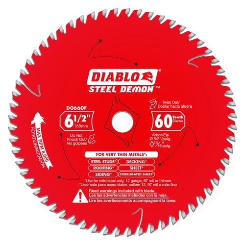 Load image into Gallery viewer, Diablo D0660FA 6-1/2 in. x 60-Tooth Steel Demon Saw Blade for Very Thin Mild Steels
