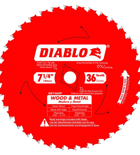 Diablo D0736GPA 7-1/4 in. x 36 Tooth Wood & Metal Carbide Saw Blade