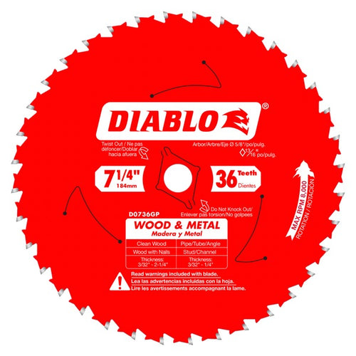 Load image into Gallery viewer, Diablo D0736GPA 7-1/4 in. x 36 Tooth Wood &amp; Metal Carbide Saw Blade
