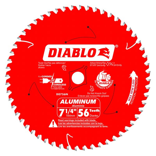 Load image into Gallery viewer, Diablo D0756NA 7-1/4 in. x 56 Tooth Thick Aluminum Cutting Saw Blade
