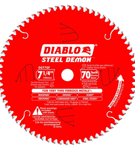 Diablo D0770FA 7-1/4 in. x 70 Tooth Steel Demon Carbide-Tipped Saw Blade for Metal
