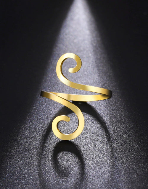 Load image into Gallery viewer, Stainless Steel Large Spiral Ring Women Gold Color Adjustable Finger Rings Minimalist Jewelry Valentine Gift New In
