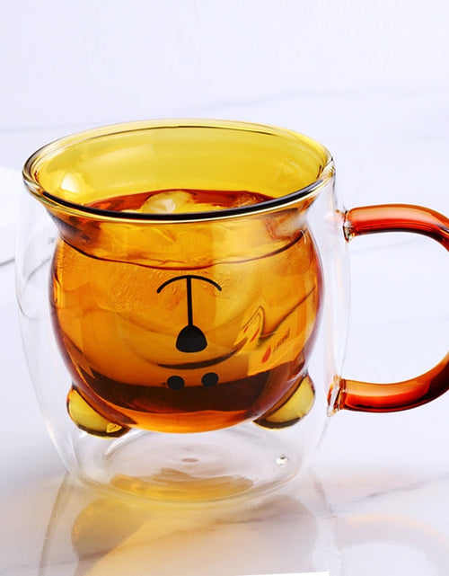Load image into Gallery viewer, Creative Cute Bear Coffee Mugs Double Glass Cup Animal Double-layer Milk Juice Tea Mug Cup Lady Valentine's Day Christmas Gift

