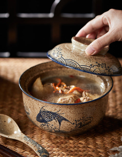Load image into Gallery viewer, 6.5 inch instant noodles bowl with cover bento box student underglaze color ceramic suit Lamian Noodles bowl canteen tableware
