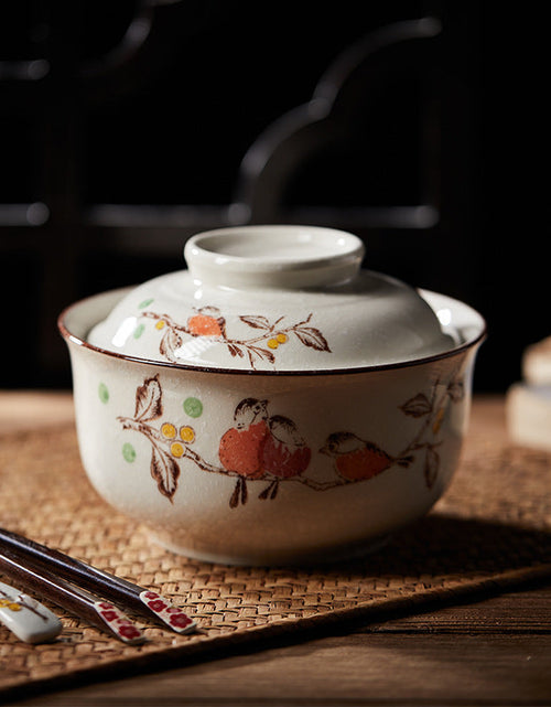 Load image into Gallery viewer, 6.5 inch instant noodles bowl with cover bento box student underglaze color ceramic suit Lamian Noodles bowl canteen tableware
