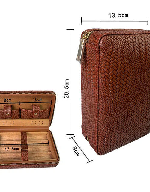 Load image into Gallery viewer, Carved version cigar box portable cedar wood cigar moisturizing box cowhide cigar box storage box Gaoxiba
