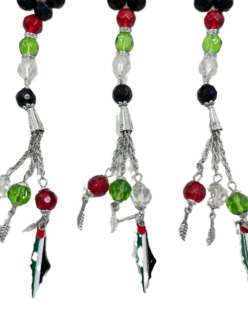 Load image into Gallery viewer, 33 prayer beads in Palestinian flag colored crystal glass
