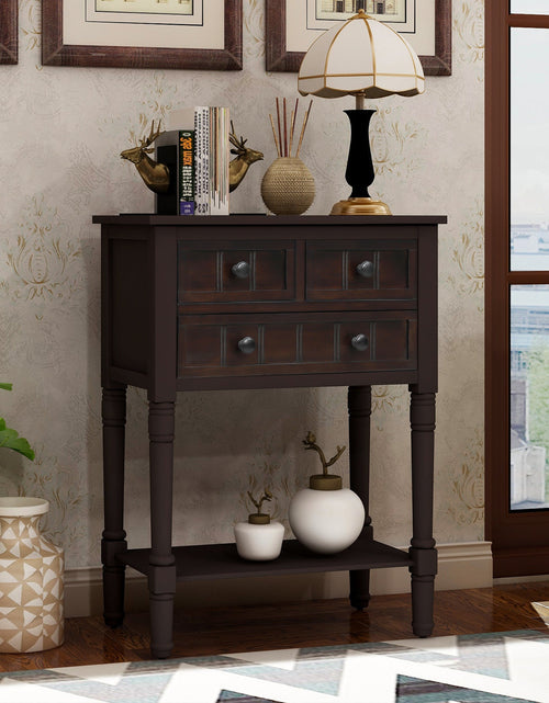 Load image into Gallery viewer, TREXM Narrow Console Desk, Ultra Thin Sofa Table with Three Storage Drawers and Living Room Bottom Shelves (Espresso)
