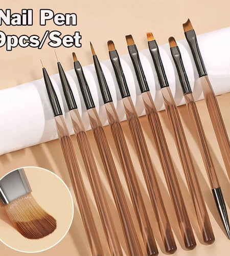 9PCS UV Gel Nail Brush Liner DIY Painting Pen Manicure Acrylic Drawing Brush for Nail Art Design Nails Tip Display Painting Tool