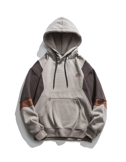 Load image into Gallery viewer, Japanese fashion brand color blocked hooded sweatshirt for men, retro city boy versatile casual top
