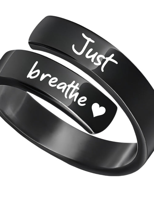 Load image into Gallery viewer, Open mouth jewelry for women Just Breathe letter ring engraved lotus titanium steel jewelry for men
