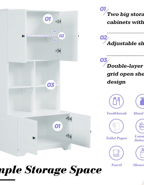 Load image into Gallery viewer, Bathroom storage cabinet, 4-door independent cabinet, adjustable shelf, open multi-layer shelf, white
