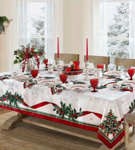 Christmas table runner with pine holly needle, holiday dining decor