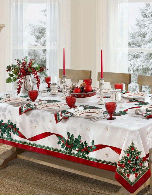Load image into Gallery viewer, Christmas table runner with pine holly needle, holiday dining decor

