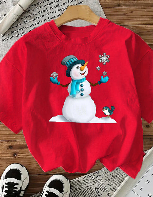 Load image into Gallery viewer, Snowman Cotton Women's Short Sleeve Fashion Style Top American Christmas New Arrival
