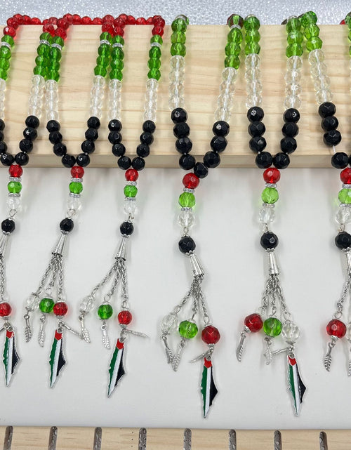 Load image into Gallery viewer, 33 prayer beads in Palestinian flag colored crystal glass
