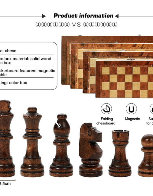 Load image into Gallery viewer, 3 In 1 Portable Wooden Foldable Chess Board Set &amp; Checkers &amp; Backgammon Set With Chess Pieces And Carrying Case
