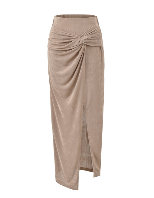 Load image into Gallery viewer, High waisted leg revealing split skirt long skirt
