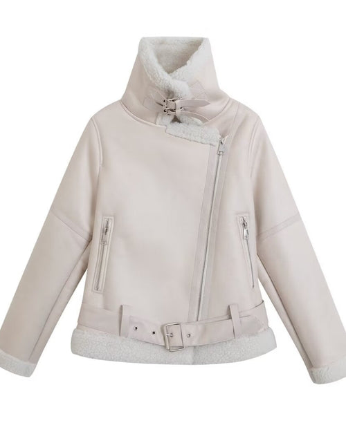 Load image into Gallery viewer, Fashionable and versatile zipper belt with loose casual long sleeved cotton jacket
