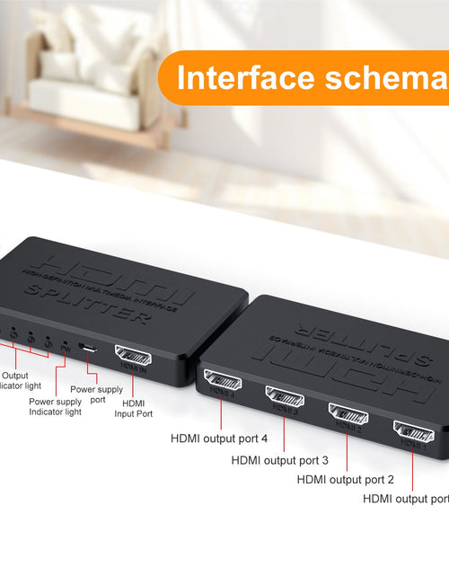 Load image into Gallery viewer, HDMI splitter 1/4 4K mini HDMI 1/4 splitter HD video on screen
