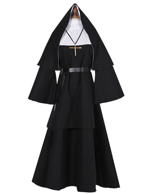 Load image into Gallery viewer, Halloween TheNun Ghost Sister cosplay costume, black horror nun costume, priest cosplay costume
