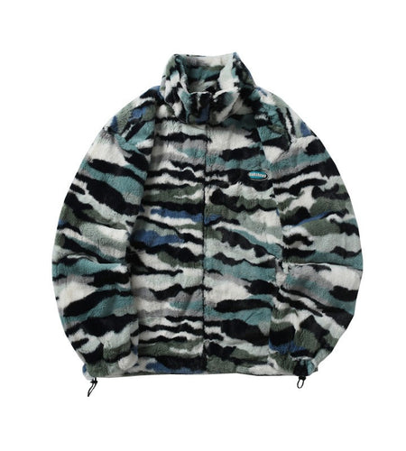 Autumn and winter retro camouflage imitation rabbit plush jacket for men and women loose casual versatile warm cotton jacket