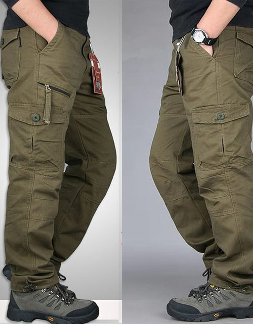 Load image into Gallery viewer, Men's Cotton Cargo Overalls for Camping &amp; Hiking - Straight-Leg, Multi-Pocket Baggy Trousers
