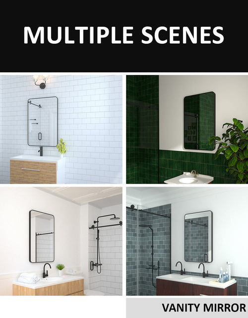Load image into Gallery viewer, 24x36 inch aluminum frame round rectangular bathroom wall mirror, matte black rust proof, tempered glass mirror
