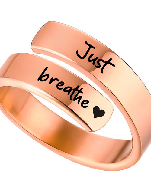 Load image into Gallery viewer, Open mouth jewelry for women Just Breathe letter ring engraved lotus titanium steel jewelry for men
