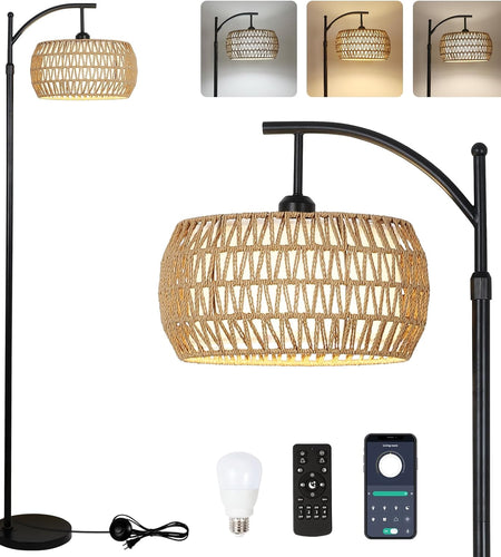 Arc Floor Lamp with Remote Control, Dimmable LED Floor Lamp with 3 Color Temperature Boho Farmhouse Tall Pole Lamp