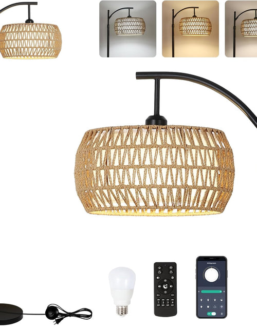 Load image into Gallery viewer, Arc Floor Lamp with Remote Control, Dimmable LED Floor Lamp with 3 Color Temperature Boho Farmhouse Tall Pole Lamp

