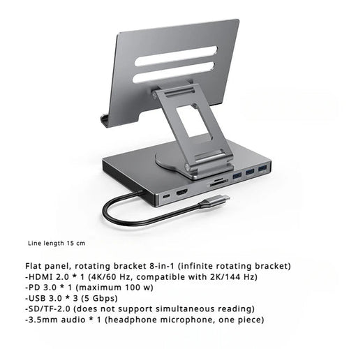 Load image into Gallery viewer, 4K/60Hz Gigabit Ethernet Port USB 3.0 Splitter Hub Converter Flat Panel Rotary Stand Type-c Docking Station
