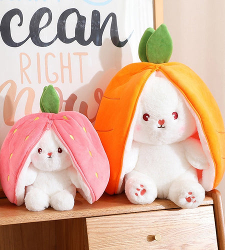 Kawaii Fruit Transfigured Bunny Plush Toy Cute Carrot Strawberry Turn Into Rabbit Plush Toy Kids Birthday Christmas Gift Muppet