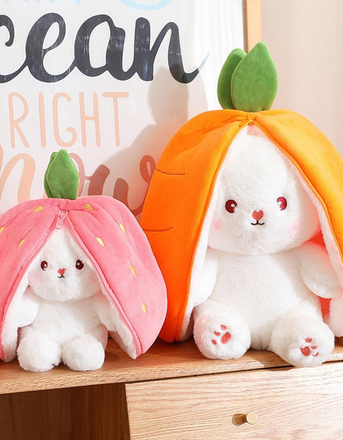 Load image into Gallery viewer, Kawaii Fruit Transfigured Bunny Plush Toy Cute Carrot Strawberry Turn Into Rabbit Plush Toy Kids Birthday Christmas Gift Muppet
