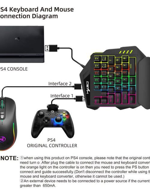 Load image into Gallery viewer, V500 gaming one handed keyboard RGB illuminated keyboard built-in converter supports PS3 and PS4 gaming consoles
