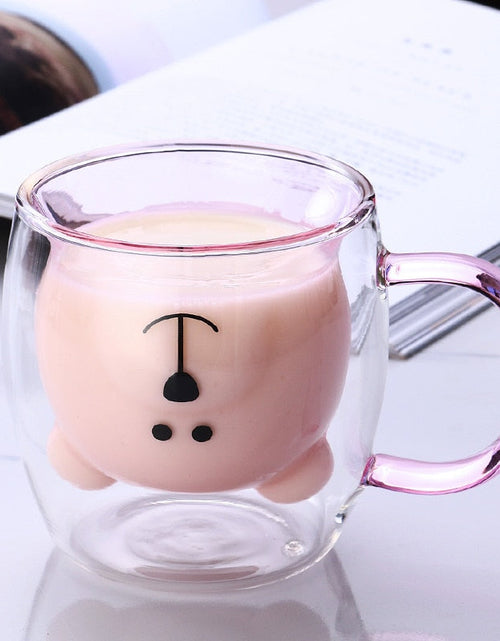 Load image into Gallery viewer, Creative Cute Bear Coffee Mugs Double Glass Cup Animal Double-layer Milk Juice Tea Mug Cup Lady Valentine's Day Christmas Gift
